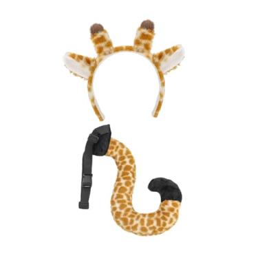 Imagem de KiBcsLic Orelhas, faixa de cabeça e cauda, ​​pelúcia macia, cauda longa para festa de carnaval, dramatização, baile de formatura, Girafa