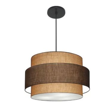 Imagem de Lustre Para Sala De Jantar Vivare Md-4395 Cúpula Em Tecido 55cm Palha-café-palha 127/220v