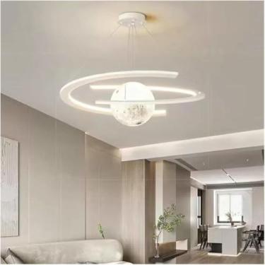Imagem de WLHAZMWY Candeeiro pendente moderno decoração de casa anel luzes led lâmpadas pendentes para sala de estar, lustres de sala de jantar, iluminação interna pendurada (branco quente, branco 60 cm)