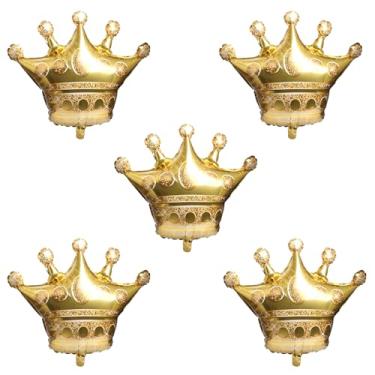 Imagem de 5 peças de balões de alumínio de coroa dourada, decorações de festa. Artigos de aniversário, casamento e chá de panela