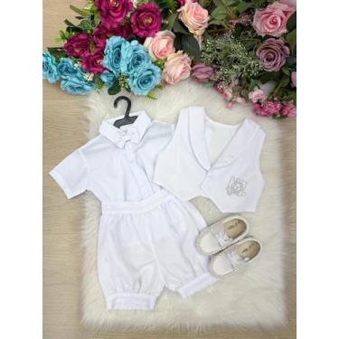 Imagem de Conjunto Social para Batizado com Shorts Branco e Camisa Branca - Fabu