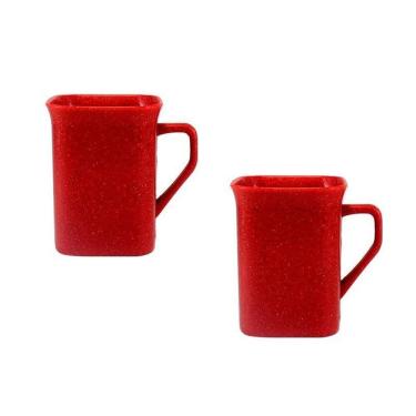 Imagem de Kit 2 Canecas Quadrada Fibra Madeira Vermelho 250Ml