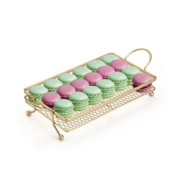 Imagem de Bandeja Dourado Fosco Servir Decorar Festa Buffet Suporte Alça Aço - A