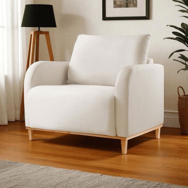 Imagem de Poltrona para Sala de Estar Madeira Maciça Camila Luxo Bege Claro