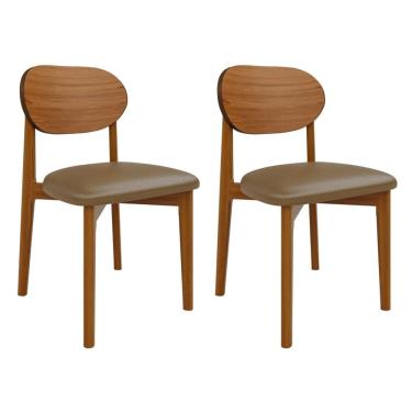 Imagem de Kit 2 Cadeiras em Madeira Maciça Encosto Laminado e Assento Estofado Jade Cinamomo/ Caramelo