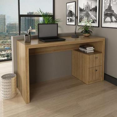 Imagem de Mesa para Escritório 135,8cm com 2 gavetas MDP Amêndoa Tecnomobili