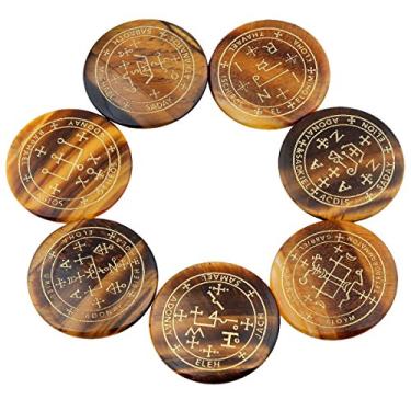 Imagem de Pedras de chakra para cura de cristal polido gravado com pedra de equilíbrio Reiki da Rockcloud, Antiguidade, 7pcs Tiger's Eye(magic Circle ), 7