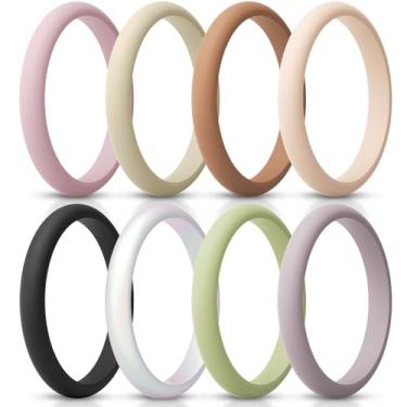 Imagem de ThunderFit Anel feminino fino e empilhável de silicone, alianças de casamento de silicone, 2,5 mm de largura e 2 mm de espessura, pacote variado 1-12, 7.5 - 8 (18.2mm), Silicone, Sem pedra preciosa