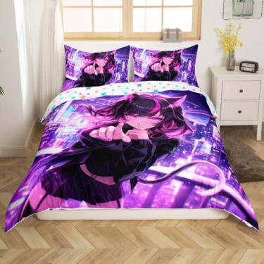 Imagem de Erosebridal Capa de edredom infantil tamanho solteiro, anime japonês, mangá de desenho animado para decoração de quarto de meninos e adolescentes, conjunto de cama de animação japonesa Kawaii com 1