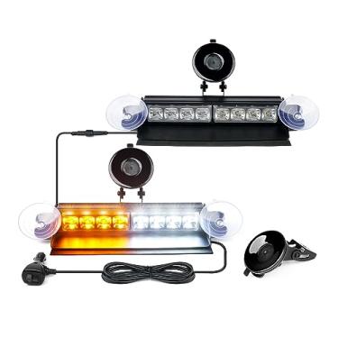 Imagem de Xprite Barra de luz dupla de alumínio estroboscópica de LED branco e âmbar, viseira de para-brisa de aviso de perigo de trânsito com ventosa, para construção de emergência, veículos de patrulha EMS, caminhão, limpa-neve