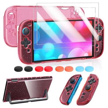 Imagem de FYOUNG Protective Case for Nintendo Switch 2(2025), Translucent Pink Glitter Slim Hard Shell for Switch 2 Accessories, Scratch&Shock Protection Cover for Joycon 2 with Screen Protector, 8 Thumb Grip