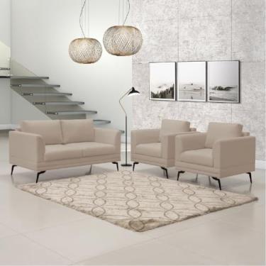 Imagem de Kit Para Sala de Estar Moderna Sofá Poemme 1,60mt + 2 Poltronas Com Pés De Ferro Resistentes - Veludo Bege