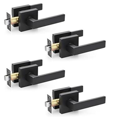 Imagem de EHOMEWARE Pacote com 4 maçanetas de porta preto fosco, maçaneta de porta de passagem sem trava, maçanetas internas sem chave para armário/corredor, maçaneta de porta resistente para portas esquerda