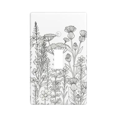 Imagem de Placa decorativa para interruptor de luz decorativa preta e branca rústica – 1 placa de parede de balancim individual, placa frontal moderna para banheiro, cozinha, decoração de casa, capas de placa