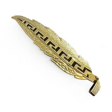 Imagem de Chapéu de cowboy ocidental de penas – chapéu de metal único decorativo chapéus estilo caubói, acessório de pena de zinco de 12 cm para homens e mulheres (Gold Tec)