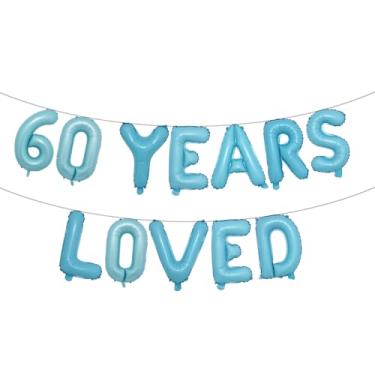 Imagem de Faixa de balão amada por 60 anos, guirlandas de glitter multicoloridas para artigos de decoração de festa de aniversário de 60 anos/aniversário de casamento (60 ANOS AMADOS Azul claro)
