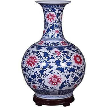 Imagem de Vaso de flor vaso de cerâmica chinês antigo azul e branco arranjo de vaso de flores de porcelana grande 54 cm vasos decorativos de cerâmica áspera para sala de estar vasos decorativos para sala de