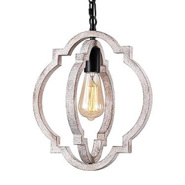 Imagem de BAZHIMAO Candeeiro suspenso de balão de madeira bege vintage, quinta de lustre preta de metal, luz pendente de sala de jantar de cozinha, candeeiro de quarto ajustável