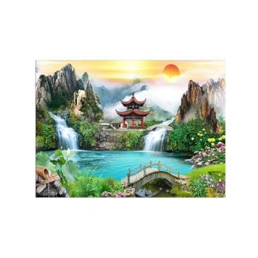 Imagem de BMZFYBS Impressão em tela moderna - imagem de arte de parede de paisagem - ponte do lago da montanha - pôster para sala de estar banheiro decoração de casa 40 x 55 cm 16 x 22 polegadas sem moldura