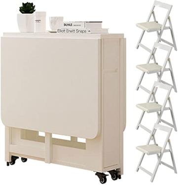 Imagem de AKALNNB Conjunto de mesa de jantar extensível de madeira com cadeiras - mesa dobrável e cadeiras para cozinha, sala de jantar, sala de estar - conjunto de mesa de jantar dobrável, cor de madeira - com