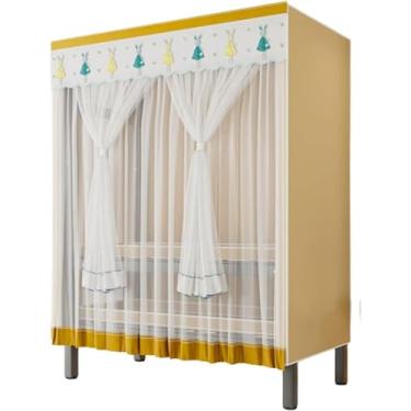 Imagem de YPDJVLTI Armário portátil pequeno armário moldura de aço guarda-roupa armário dobrável guarda-roupa roupas armário economiza espaço para pendurar guarda-roupa armário de armazenamento espaçoso