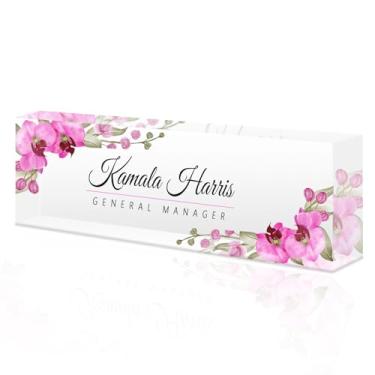 Imagem de placa de identificação acrílica personalizada, Placa de nome personalizada para mesa, Decoração de mesa, presente de escritório para colegas, chefes, professores