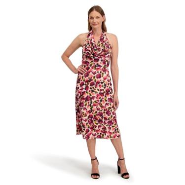 Imagem de Laundry by Shelli Segal Vestido longo de cetim feminino com gola drapeada, Rosa (soft berry pink), 40