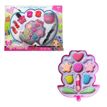 Imagem de Kit De Maquiagem Sombras e Batom Infantil Formato de Rosa - Elite