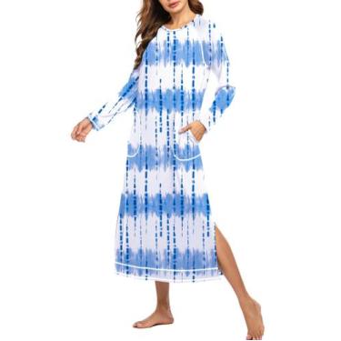 Imagem de Camisola feminina Ekouaer de manga comprida com bolsos