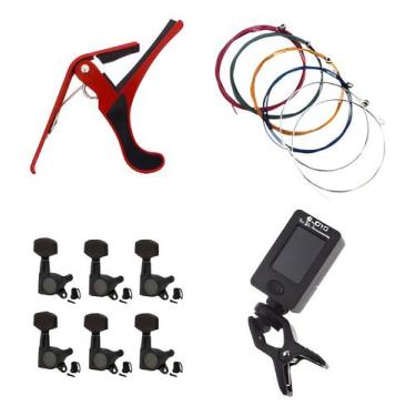 Imagem de Kit Acessórios Violão Capotraste, Cordas, Tarraxa E Afinador - Waver