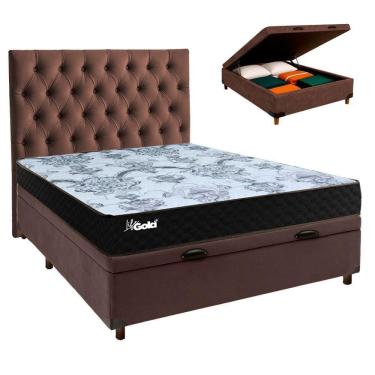 Imagem de Cama + Bau Blindado E Colchão Molas Ensacadas Casal - Life Gold Paropas + Cabeceira