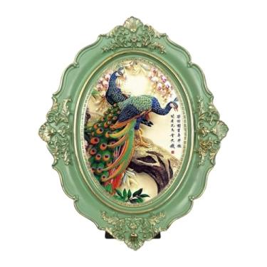 Imagem de MotiveTech Moldura oval vintage para fotos, porta-retratos retrô, porta-cartões de resina, suporte para sala de estar, casa de fazenda, corredor, Verde