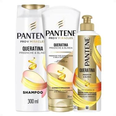 Imagem de Kit Pantene Pro-V Queratina: Shampoo 300ml, Condicionador 250ml e Crem