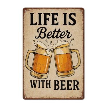 Imagem de Placa de Cerveja Engraçada Personalizada, Placa Ferro Vintage Engraçada a Vida Melhor Com Sinalização Cerveja Decoração de Parede Bar para Casa Bar e Garagem