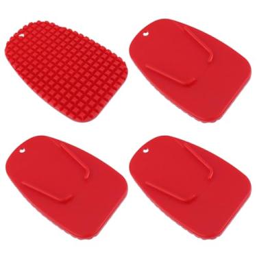 Imagem de FarBoat Almofada de suporte de motocicleta, 4 peças de placa universal de suporte de pé de motocicleta para terreno macio, grama e estacionamento ao ar livre, evita afundamento e tombamento, vermelho