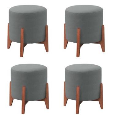 Imagem de Conjunto 04 Puff Redondo Thor Banqueta Pés Madeira Catânia - Straso De
