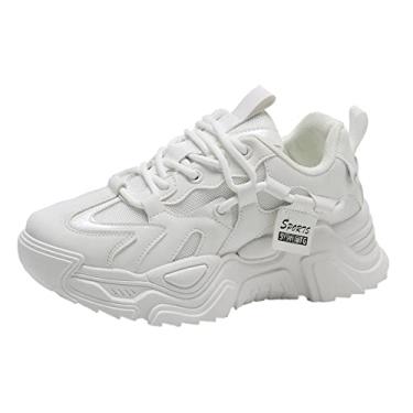 Imagem de VAXAV Tênis feminino moderno respirável plataforma malha tênis casual jogging tênis de caminhada 5,5-8,5, Branco, 8