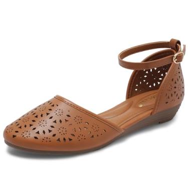 Imagem de MaxMuxun Sandálias femininas 2026 romana tira no tornozelo salto baixo plataforma sandálias para mulheres gaiola bico fechado sandálias planas com palmilha acolchoada, Camelo, 40