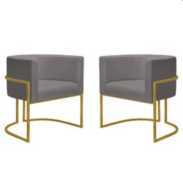 Imagem de Kit 2 Poltronas Decorativa Luna Base Dourada Recepção - Straso, Suede 