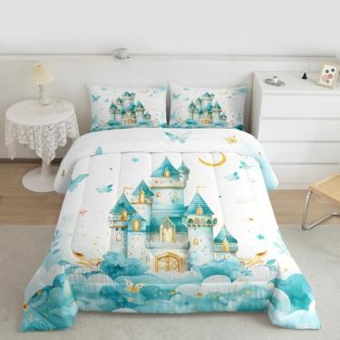 Imagem de Erosebridal Jogo de cama solteiro de princesa para meninas e crianças – Conjunto de edredom com borboletas de coquete feminino | decoração de quarto estética de lua e estrelas com 1 fronha