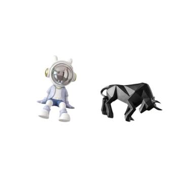 Imagem de Fenteer Estátua de Touro, Ornamento de Mesa, Escultura Nórdica, Estatueta Decorativa para Estante, Entrada, Sala de Estar, Decoração de Casa, Adorá