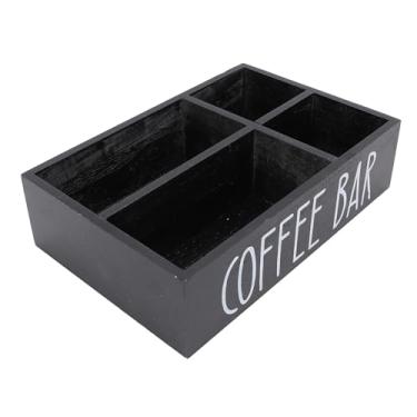 Imagem de YOUTHINK Organizador de Estação de café, Cesta de Armazenamento de Madeira Com Divisórias para Cápsulas de café, Saquinhos de chá e Pacotes de Açúcar 30x20x18cm para Cozinha e Sala de Jantar (Preto)