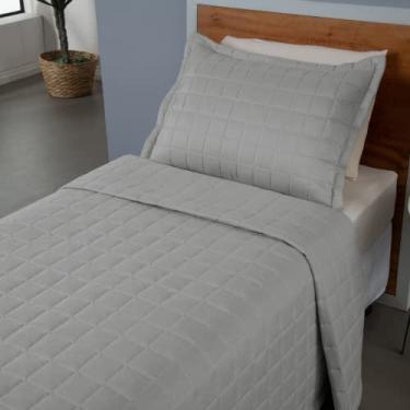 Imagem de Kit 2 Pçs Cobre Leito Solteiro Soft Dupla Face Matelado Cinza
