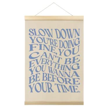 Imagem de Arte de parede com letras de música, moldura de pôster retrô dos anos 70, decoração de parede azul com afirmações positivas, decoração moderna descolada para quarto de estúdio em casa, quarto de