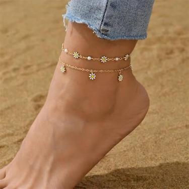 Imagem de Tornozeleiras douradas para mulheres em forma de margarida linda praia verão, One Size, Metal, Sem Pedra Preciosa