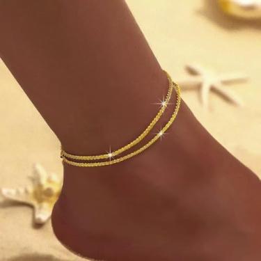 Imagem de Tornozeleira feminina de ouro esterlina à prova d'água moderna corrente simples tornozeleira perfeita para aniversário, dia dos namorados e dia das mães