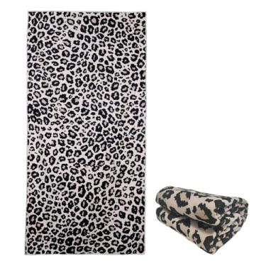 Imagem de Toalhas de praia extragrandes fofas de leopardo preto para meninas adultas, tecido felpudo de microfibra grande e grosso com estampa de chita à prova de areia, secagem rápida 76 x 152 cm