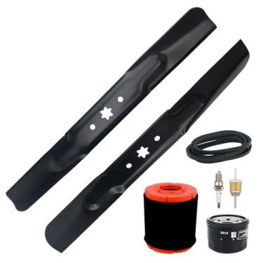 Imagem de joytrace Kit 3 em 1 de 42 polegadas: 942-04308 Lâminas + 937-05066 951-12690 Filtro de Combustível Filtro de Ar + 954-04060C Correia para Troy-Bilt TB42/Super Bronco/Pony 42X, Craftsman T1300, Cub