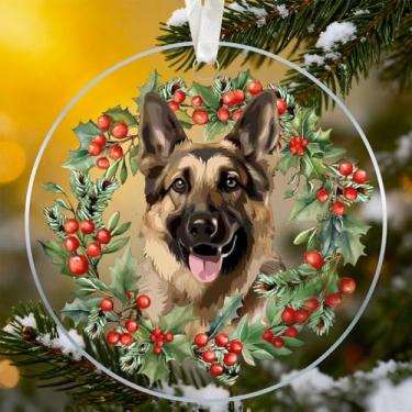 Imagem de Enfeite de Natal de pastor alemão 2025 - Enfeites de Natal personalizados para cães de 10 cm, presente de memorial de acrílico para animais de estimação, decoração de árvore de Natal para amantes de