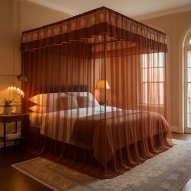 Imagem de Mosquiteiro Palácio Cortinado Casal/Queen – Renda Importada Volta ao Mundo, Anti-Mosquito, 2,00m comprimento(2 unidades,marrom)